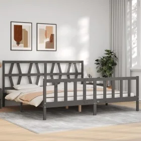 Gray solid wood bed frame with headboard 200x200 cm by vidaXL, Beds and slatted bases - Ref: Foro24-3192513, Price: 170,83 €,...