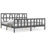 Gray solid wood bed frame with headboard 200x200 cm by vidaXL, Beds and slatted bases - Ref: Foro24-3192513, Price: 172,98 €,...