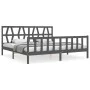 Gray solid wood bed frame with headboard 200x200 cm by vidaXL, Beds and slatted bases - Ref: Foro24-3192513, Price: 170,83 €,...