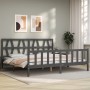 Gray solid wood bed frame with headboard 200x200 cm by vidaXL, Beds and slatted bases - Ref: Foro24-3192513, Price: 172,98 €,...