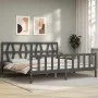 Gray solid wood bed frame with headboard 200x200 cm by vidaXL, Beds and slatted bases - Ref: Foro24-3192513, Price: 170,83 €,...