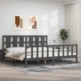 Gray solid wood bed frame with headboard 200x200 cm by vidaXL, Beds and slatted bases - Ref: Foro24-3192253, Price: 177,71 €,...
