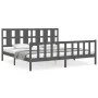 Gray solid wood bed frame with headboard 200x200 cm by vidaXL, Beds and slatted bases - Ref: Foro24-3192253, Price: 177,71 €,...