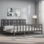 Gray solid wood bed frame with headboard 200x200 cm by vidaXL, Beds and slatted bases - Ref: Foro24-3192253, Price: 177,71 €,...
