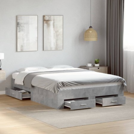 Cama con cajones madera ingeniería gris hormigón 120x200 cm