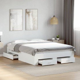 Cama con cajones madera de ingeniería blanca 140x190 cm en Camas y somieres | Comprar online en Foro24
