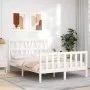 White solid wood bed frame with headboard 120x200 cm by vidaXL, Beds and slatted bases - Ref: Foro24-3192487, Price: 138,33 €...