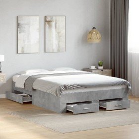 Cama con cajones madera ingeniería gris hormigón 140x190 cm Cama con cajones madera ingeniería gris hormigón 140x190 cm