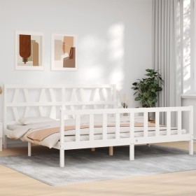 Estructura de cama con cabecero madera maciza blanco 200x200 cm