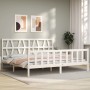 White solid wood bed frame with headboard 200x200 cm by vidaXL, Beds and slatted bases - Ref: Foro24-3192512, Price: 158,07 €...