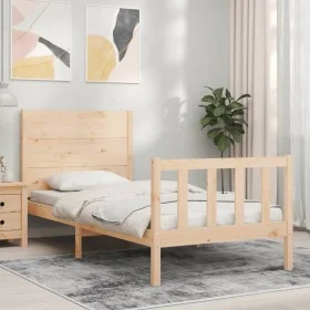 Bed frame with solid wood headboard by vidaXL, Beds and slatted bases - Ref: Foro24-3192716, Price: 101,29 €, Discount: %