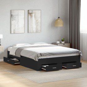 Cama con cajones madera de ingeniería negro 120x190 cm Cama con cajones madera de ingeniería negro 120x190 cm