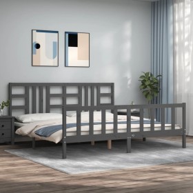 Gray solid wood bed frame with headboard 200x200 cm by vidaXL, Beds and slatted bases - Ref: Foro24-3191993, Price: 170,90 €,...