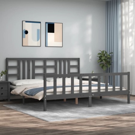 Gray solid wood bed frame with headboard 200x200 cm by vidaXL, Beds and slatted bases - Ref: Foro24-3191993, Price: 170,90 €,...