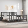 Gray solid wood bed frame with headboard 200x200 cm by vidaXL, Beds and slatted bases - Ref: Foro24-3191993, Price: 170,90 €,...