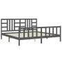 Gray solid wood bed frame with headboard 200x200 cm by vidaXL, Beds and slatted bases - Ref: Foro24-3191993, Price: 170,90 €,...