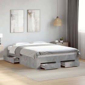 Cama con cajones madera de ingeniería gris hormigón 120x190 cm