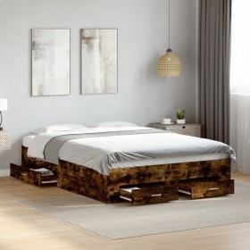 Cama con cajones madera de ingeniería roble ahumado 120x190 cm