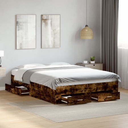 Cama con cajones madera de ingeniería roble ahumado 120x190 cm