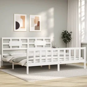 Double bed frame with white solid wood headboard by vidaXL, Beds and slatted bases - Ref: Foro24-3192572, Price: 166,71 €, Di...