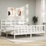 Double bed frame with white solid wood headboard by vidaXL, Beds and slatted bases - Ref: Foro24-3192572, Price: 166,71 €, Di...
