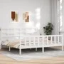 Double bed frame with white solid wood headboard by vidaXL, Beds and slatted bases - Ref: Foro24-3192572, Price: 166,71 €, Di...