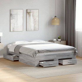 Cama con cajones madera ingeniería gris Sonoma 120x190 cm Cama con cajones madera ingeniería gris Sonoma 120x190 cm