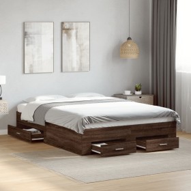 Cama con cajones madera de ingeniería marrón roble 120x190 cm