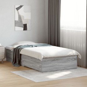 Cama con cajones madera ingeniería gris Sonoma 100x200 cm