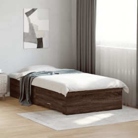 Cama con cajones madera de ingeniería marrón roble 100x200 cm
