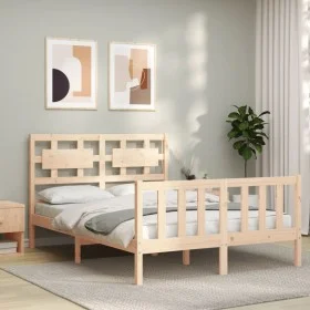 Bed frame with solid wood headboard 120x200 cm by vidaXL, Beds and slatted bases - Ref: Foro24-3192551, Price: 120,64 €, Disc...