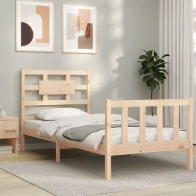 Bed frame with solid wood headboard 90x200 cm by vidaXL, Beds and slatted bases - Ref: Foro24-3192541, Price: 89,36 €, Discou...