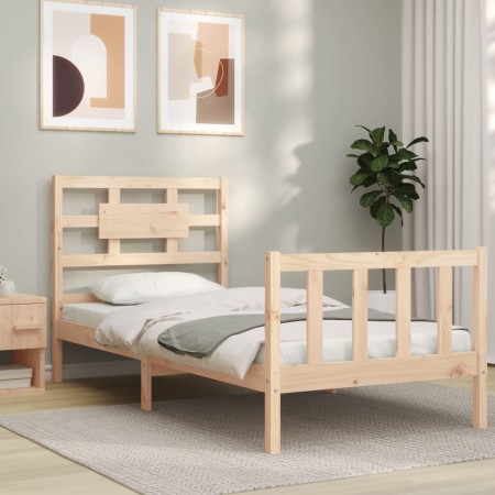 Bed frame with solid wood headboard 90x200 cm by vidaXL, Beds and slatted bases - Ref: Foro24-3192541, Price: 90,45 €, Discou...