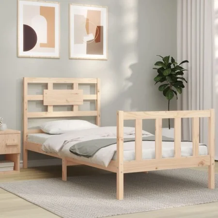 Bed frame with solid wood headboard 90x200 cm by vidaXL, Beds and slatted bases - Ref: Foro24-3192541, Price: 89,36 €, Discou...