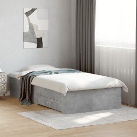 Cama con cajones madera ingeniería gris hormigón 90x200 cm Cama con cajones madera ingeniería gris hormigón 90x200 cm