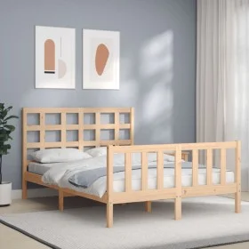 Bed frame with solid wood headboard 140x190 cm by vidaXL, Beds and slatted bases - Ref: Foro24-3192081, Price: 125,49 €, Disc...