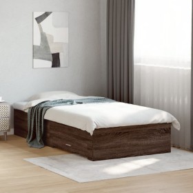 Cama con cajones madera de ingeniería marrón roble 90x200 cm
