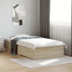 Cama con cajones madera ingeniería roble Sonoma 90x190 cm Cama con cajones madera ingeniería roble Sonoma 90x190 cm