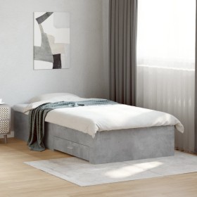 Cama con cajones madera ingeniería gris hormigón 90x190 cm