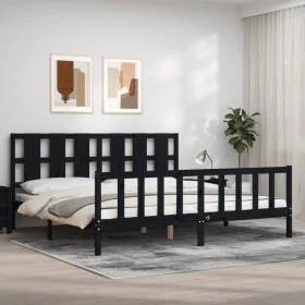Bed frame with black solid wood headboard 200x200 cm by vidaXL, Beds and slatted bases - Ref: Foro24-3192255, Price: 213,21 €...
