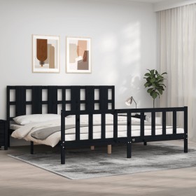 Estructura de cama con cabecero madera maciza negro 200x200 cm de vidaXL, Camas y somieres - Ref: Foro24-3192255, Precio: 215...