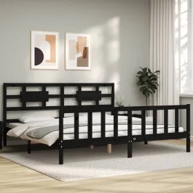 Bed frame with black solid wood headboard 200x200 cm by vidaXL, Beds and slatted bases - Ref: Foro24-3192580, Price: 207,77 €...