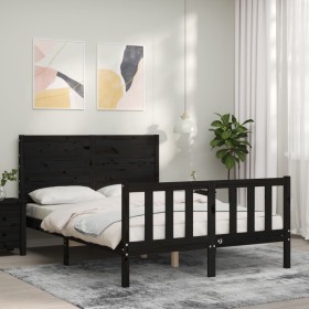 Estructura de cama con cabecero madera maciza negro 140x190 cm