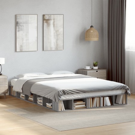 Estructura de cama madera de ingeniería gris Sonoma 160x200 cm