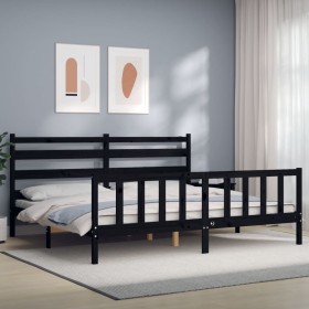 Estructura de cama con cabecero madera maciza negro 180x200 cm