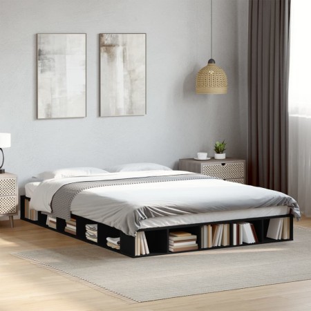 Estructura de cama madera de ingeniería negra 150x200 cm