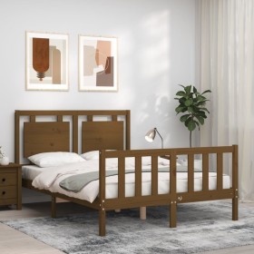 Estructura cama y cabecero madera maciza marrón miel 120x200 cm