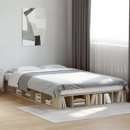 Estructura de cama madera de ingeniería roble Sonoma 120x200 cm