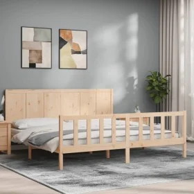 Bed frame with solid wood headboard 200x200 cm by vidaXL, Beds and slatted bases - Ref: Foro24-3192641, Price: 169,48 €, Disc...