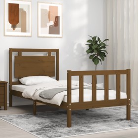 Estructura de cama con cabecero madera maciza marrón miel